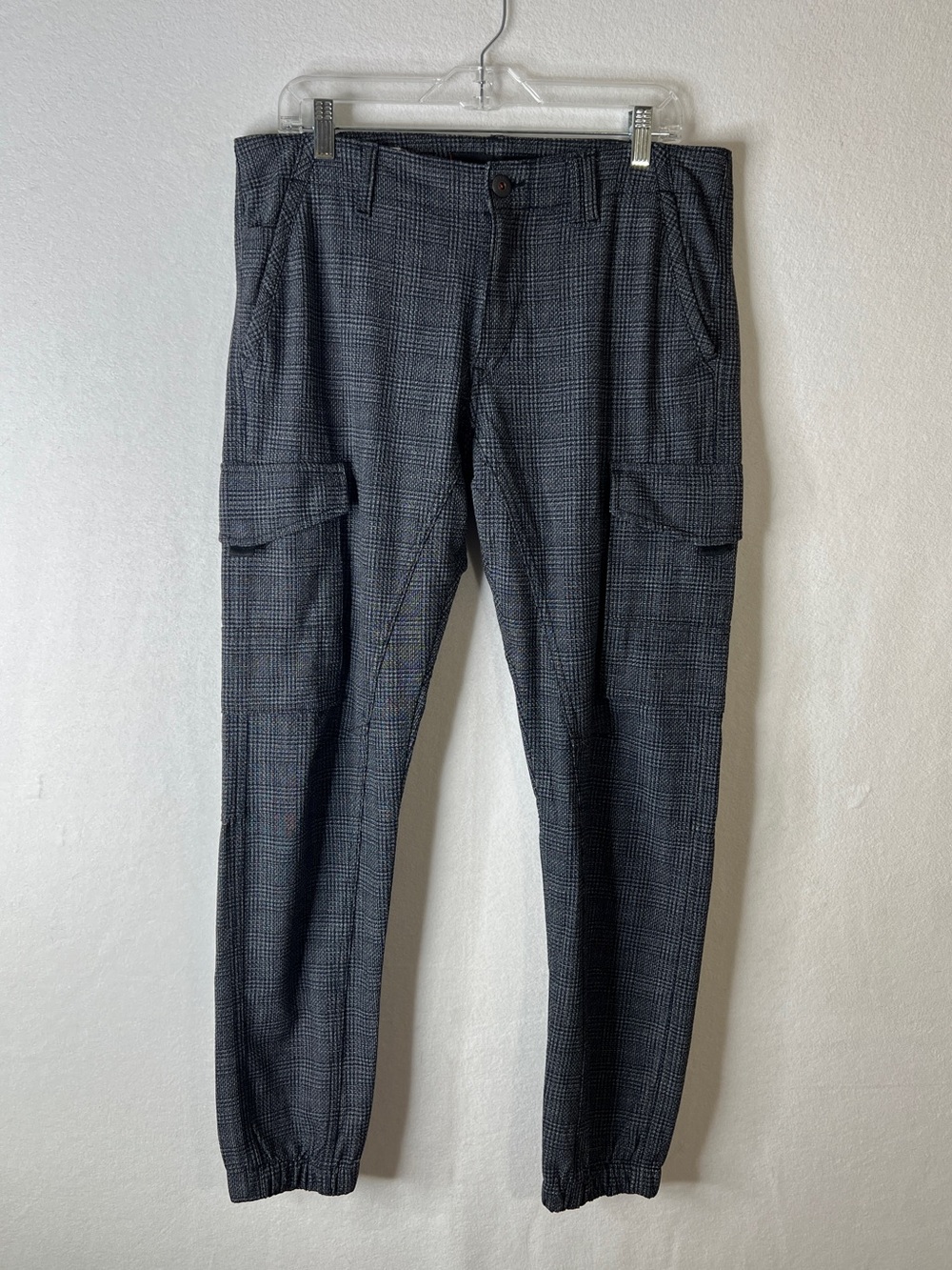 Jack & Jones Men's Blue & Grey Plaid Cargo Jogger Style Pants Size 32 x 32